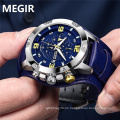 MEGIR 2099 Men's Chronograph Quartz Watches 2019 New 3 Bar Waterproof Leather Strap Luminous Army Sports Stopwatch for Man